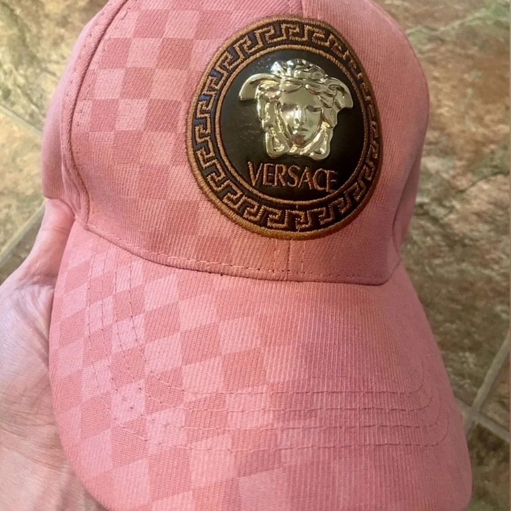 HAT: Pink & Brown Baseball Cap w/Medusa Emblem, EUC